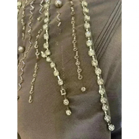 MAC DUGGAL GOWN 18 MAXI DRESS 55715 MOCHA FAUX WRAP JERSEY EMBELLISHED CRYSTALS - Picture 7 of 13